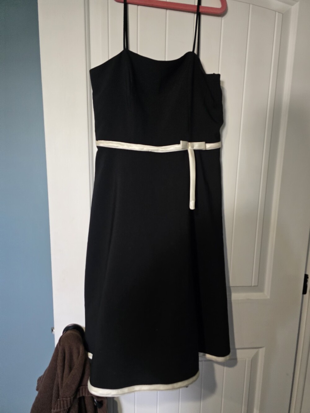 Black Spaghetti Strap Dress with Cream Trim